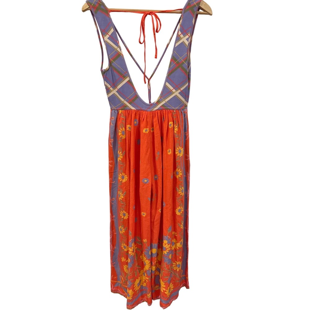 free people linen floral jumpsuit xs wide leg boho summer dreamy vacation outfit - Picture 5 of 7